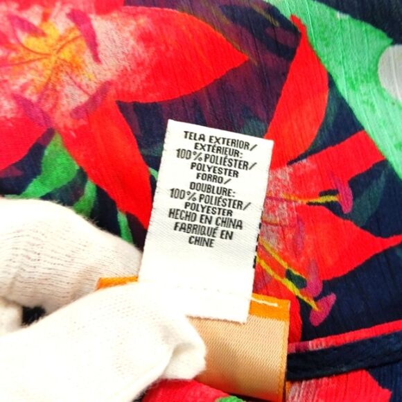 Ruby Road Sheer Tropical Blouse with Dolman Sleeves Beaded Scoop Neck Medium - Picture 3 of 6